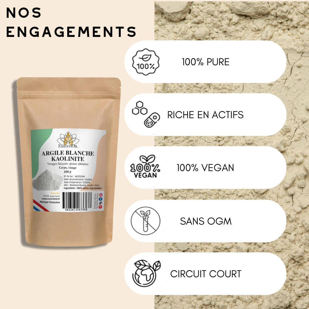 Argile Powder Argile Blanche Kaolinite Naturelle 150g - Bienfaits et Avis: – Essentioil
