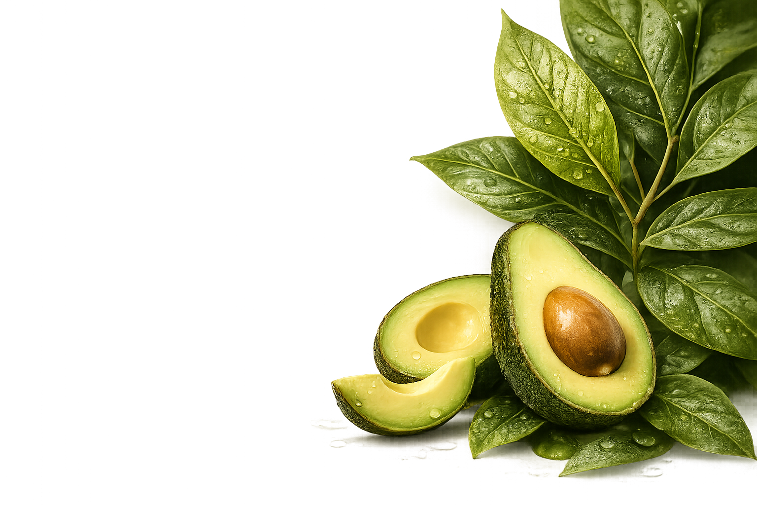 Avocat frais et feuilles naturelles